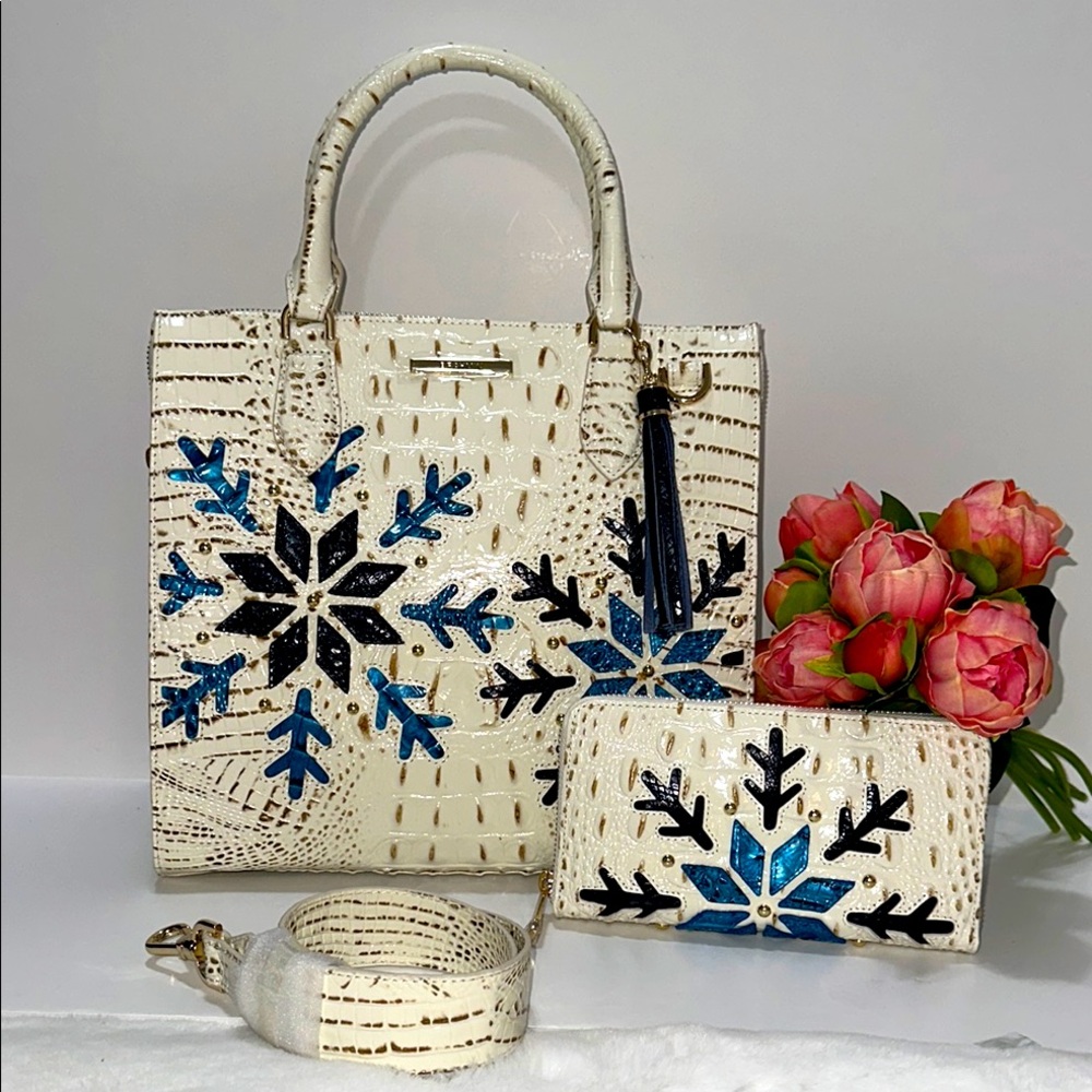 Brahmin Caroline satchel and Suri wallet in snowball snowdrift